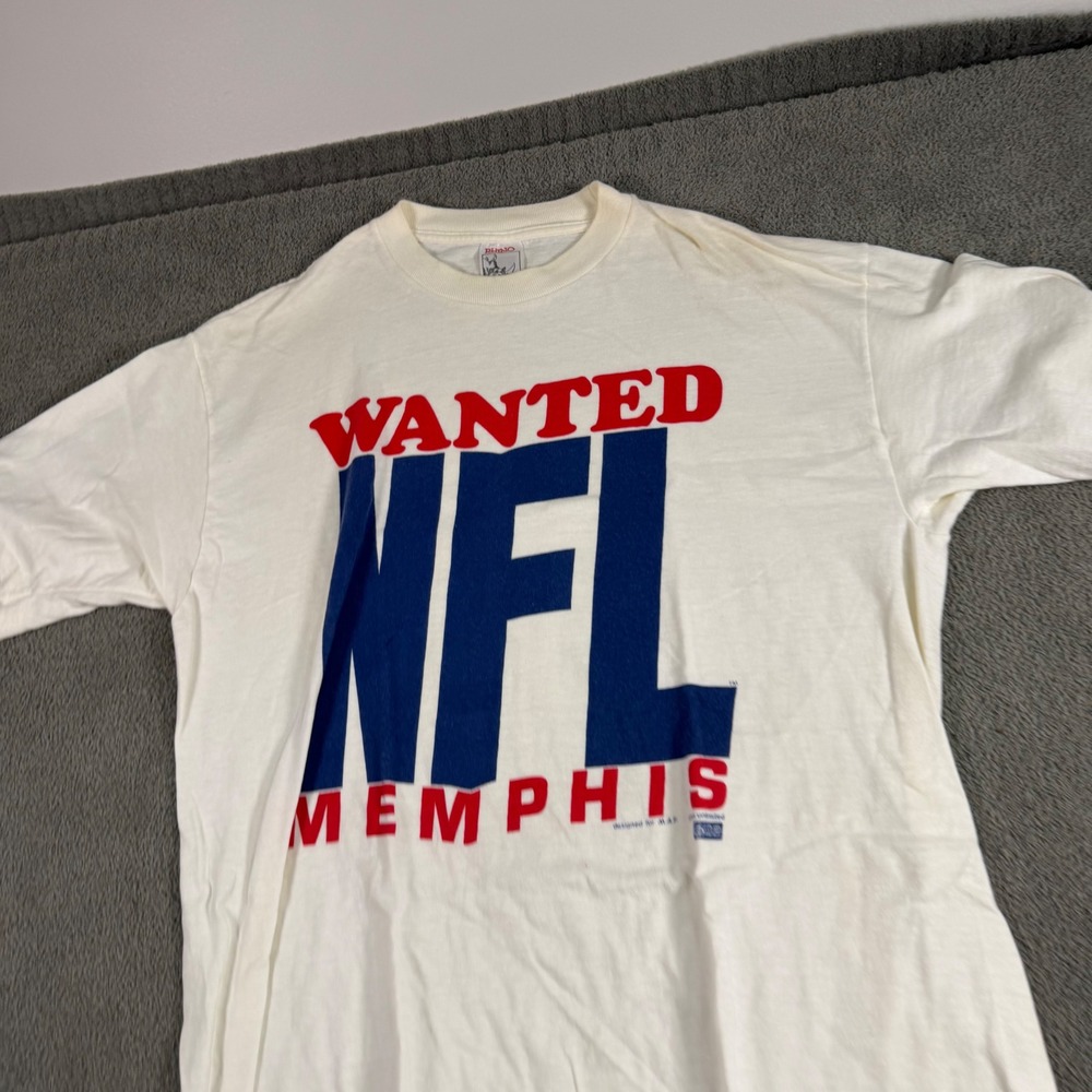 Vintage Rhino Wanted NFL Memphis T-Shirt White XL 90s Single Stitch Graphic Tee